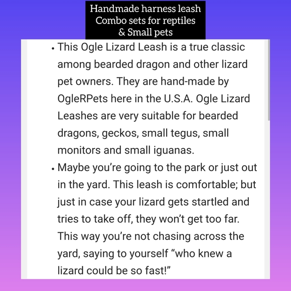 5/$25 Variety bearded dragon, lizard, turtle, iguana harness leash sets - Picture 8 of 13